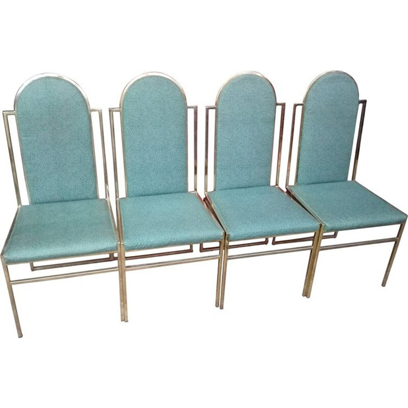 Vintage set of 4 dining Chairs with Brass Frame by Romeo Rega - 1970s