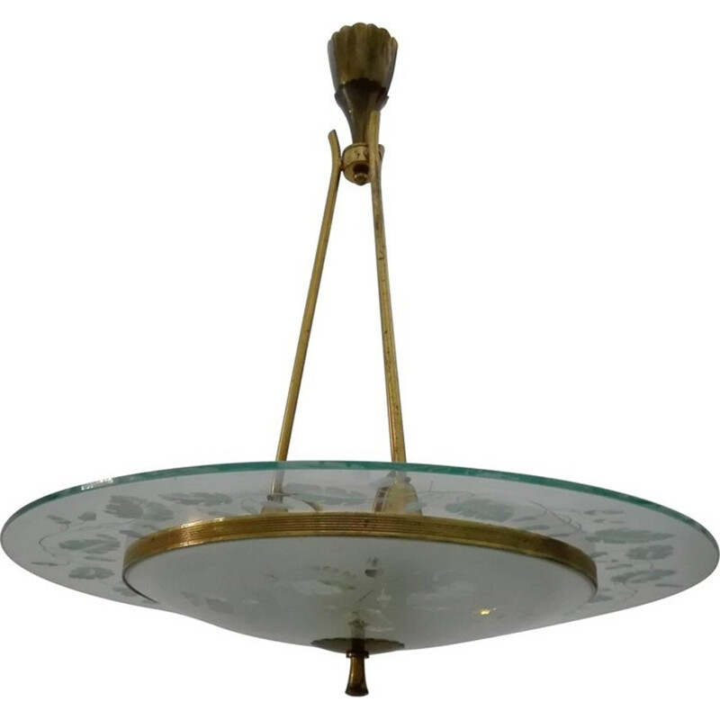 Vintage brass and glass chandelier by Pietro Chiesa for Fontana Arte - 1940s