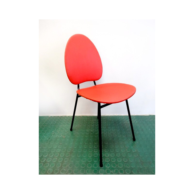 Chaise française rouge vintage en acier - 1950