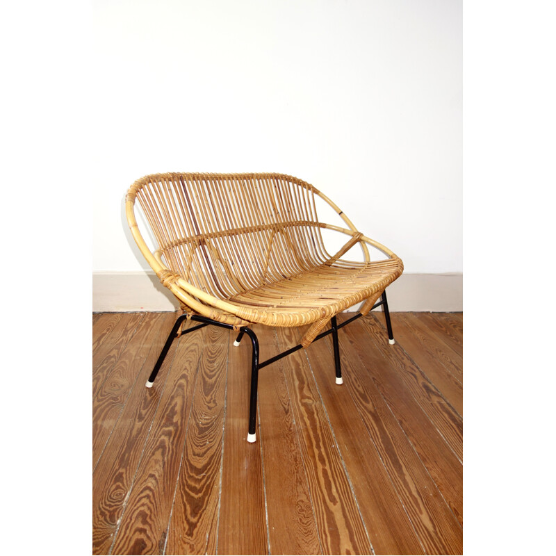 Vintage Rattan bench by Rohe Noordwolde - 1950s