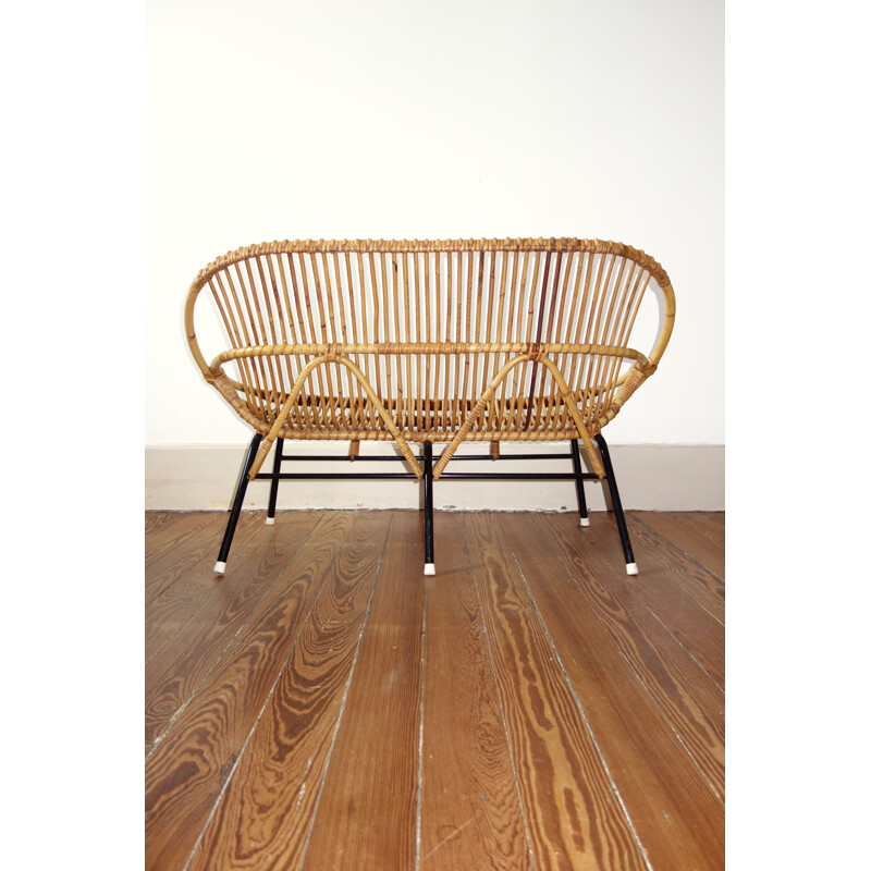 Vintage Rattan bench by Rohe Noordwolde - 1950s