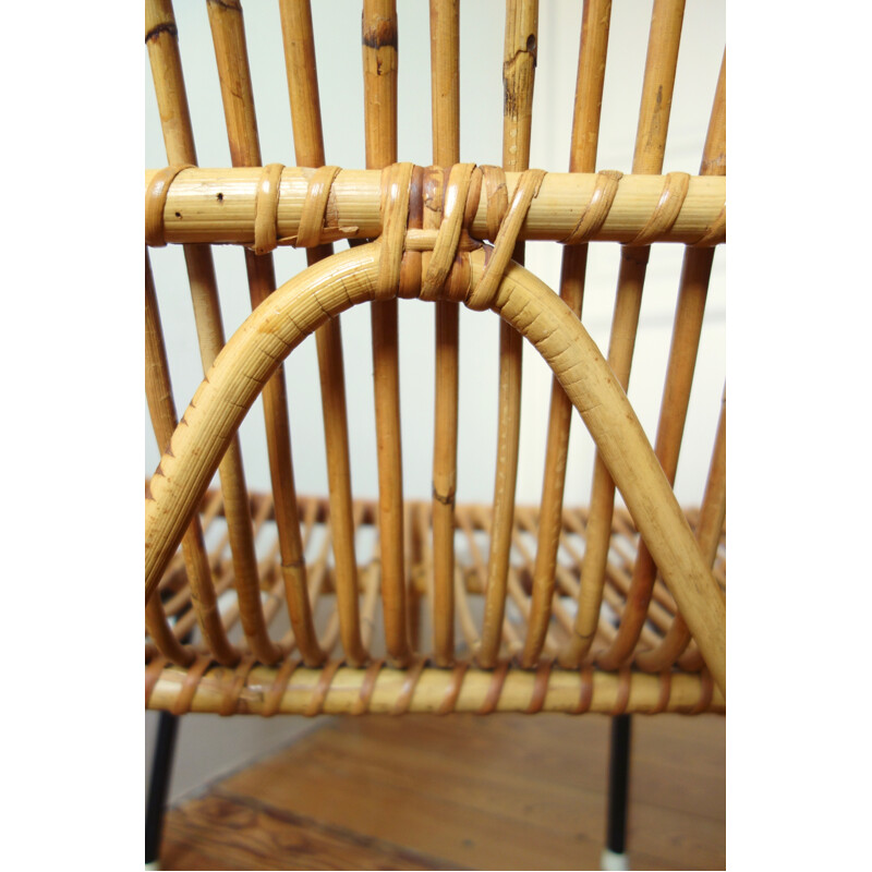 Vintage Rattan bench by Rohe Noordwolde - 1950s