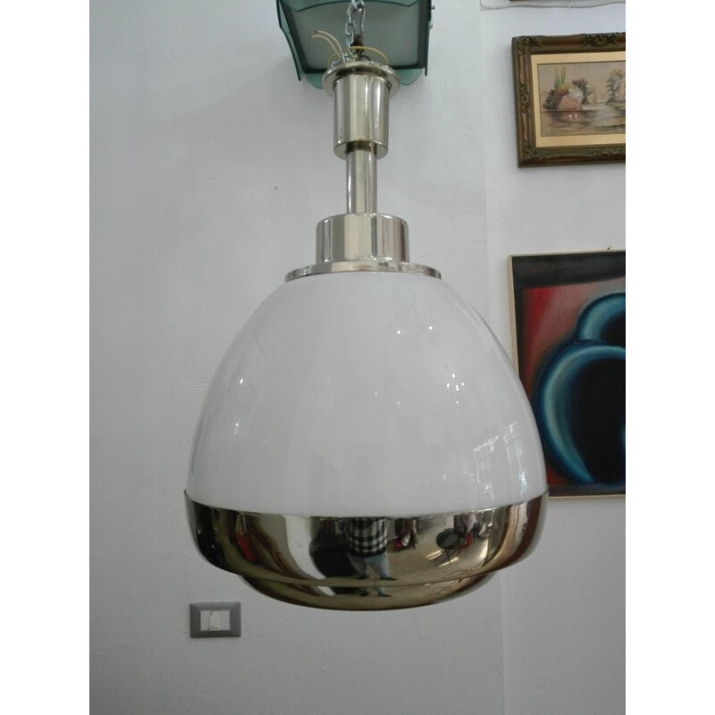 Candeeiro suspenso em vidro fosco branco Vintage da Pia Guidetti Crippa para Lumi, 1960