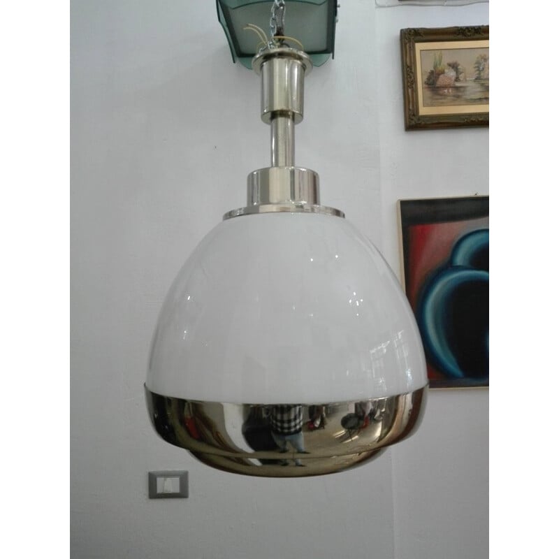 Suspension vintage en verre dépoli blanc par Pia Guidetti Crippa pour Lumi, 1960