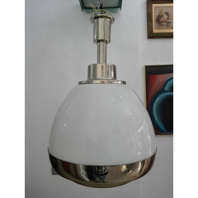 Suspension vintage en verre dépoli blanc par Pia Guidetti Crippa pour Lumi, 1960