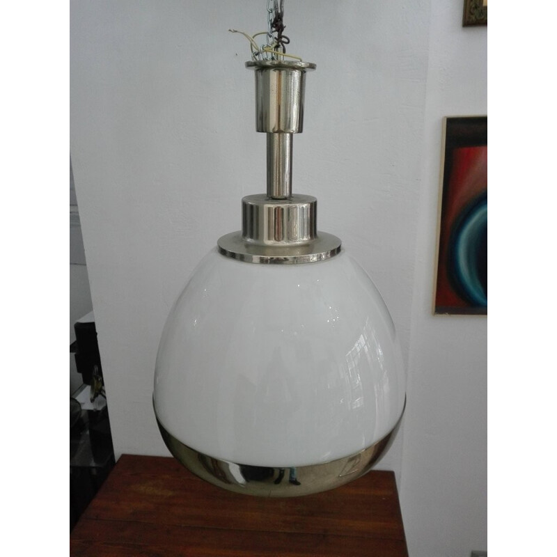 Vintage-Hängeleuchte aus weißem Milchglas von Pia Guidetti Crippa für Lumi, 1960