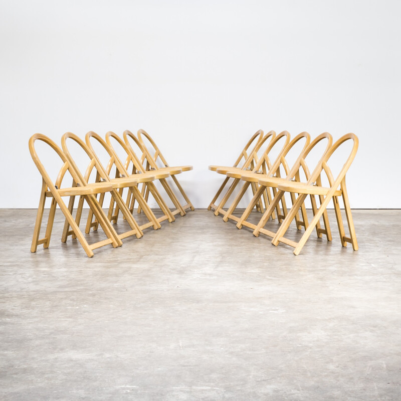Vintage set of 12 folding dining chairs by Gigi Sabadin for Crassevig - 1970s