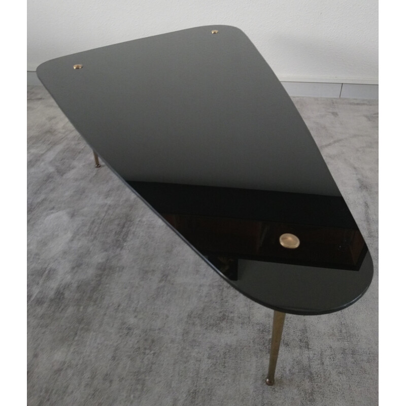 Vintage black glass tripod coffee table - 1960s