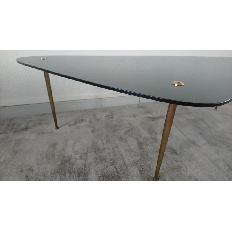 Vintage black glass tripod coffee table - 1960s