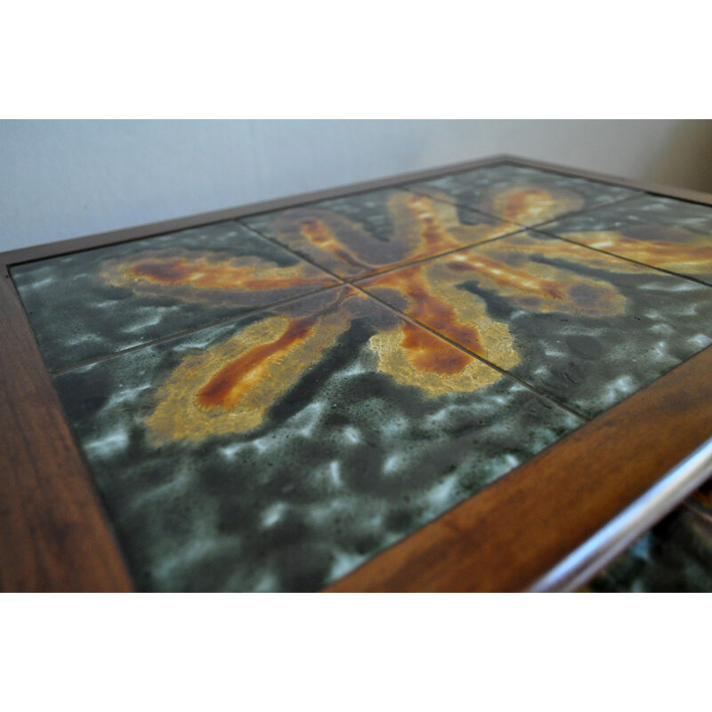 Set of 3 Danish teak nesting tables with ceramic tiles - 1960s