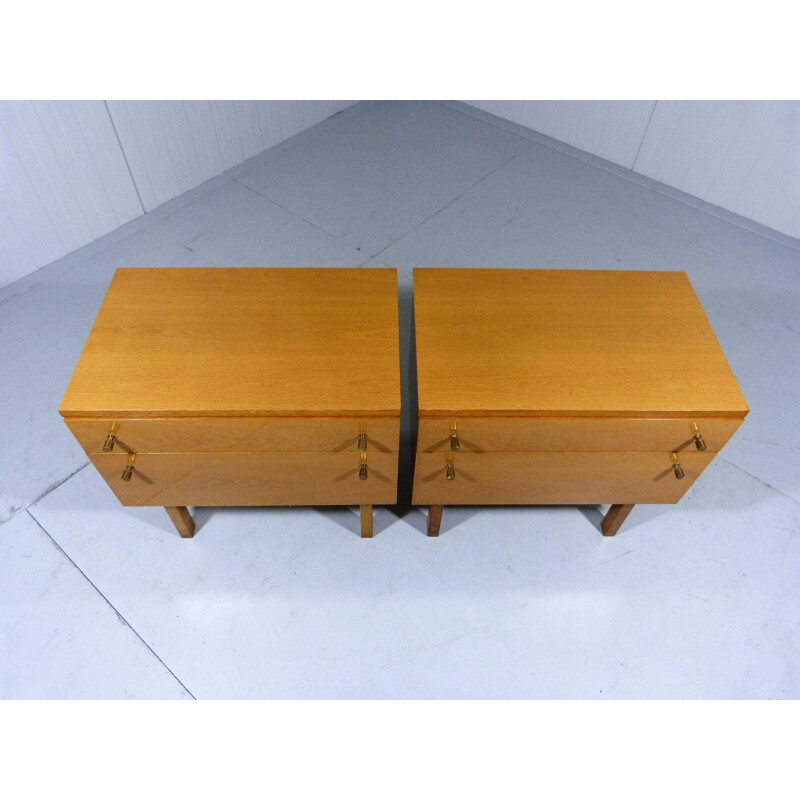 Set of 2 Wood and Brass vintage chest of drawers - 1950s