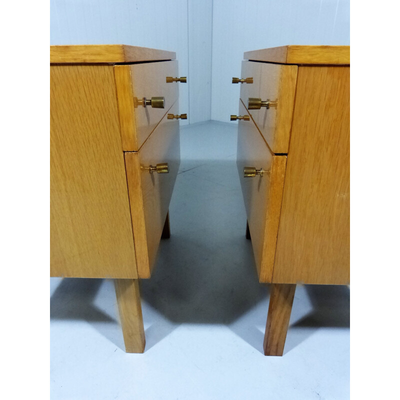 Set of 2 Wood and Brass vintage chest of drawers - 1950s