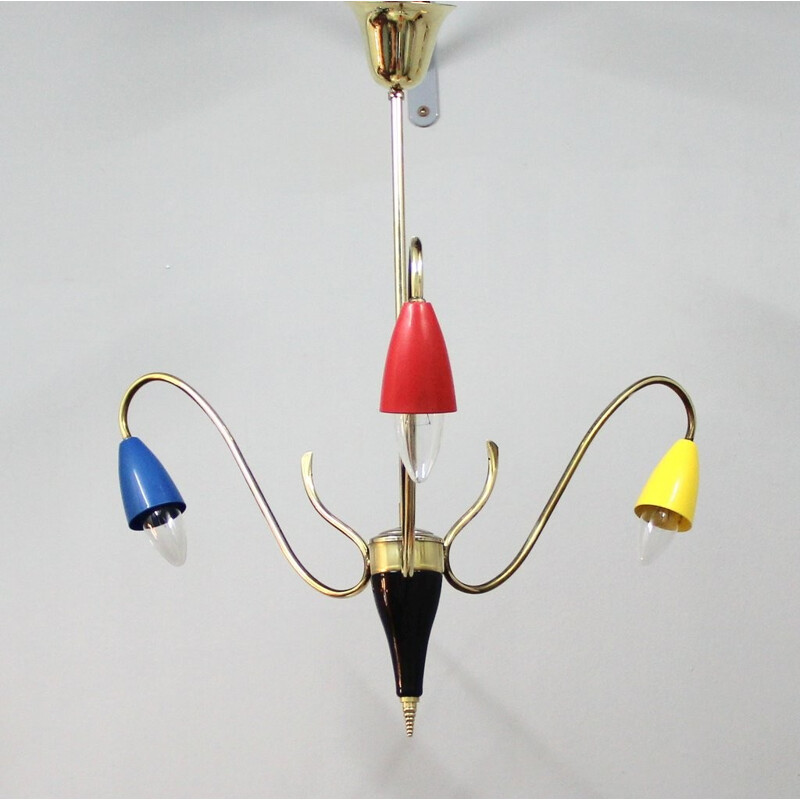 Vintage Brass and Metal chandelier - 1950s