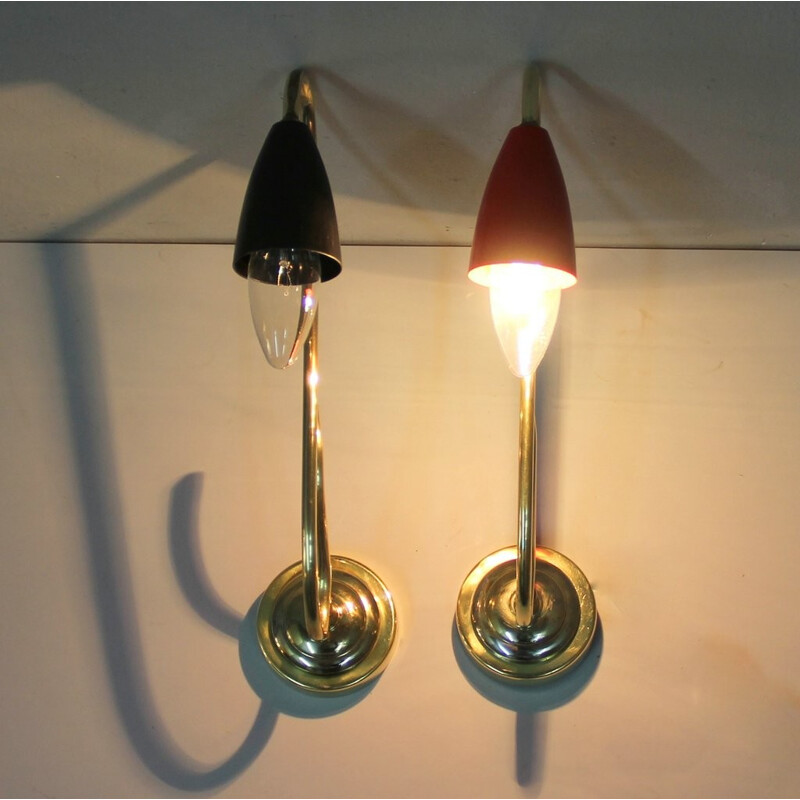 Set of vintage brass and metal wall lamp - 1950s