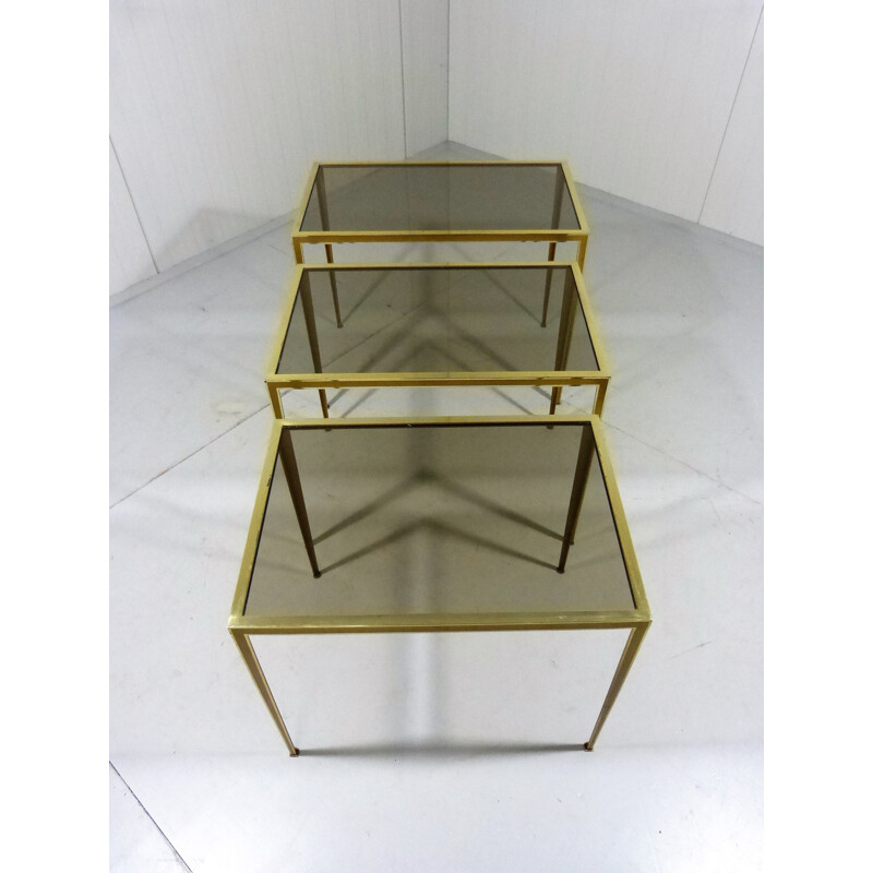 Brass & Smoked Glass Nesting Tables By Deutsche Werkstätten - 1950s