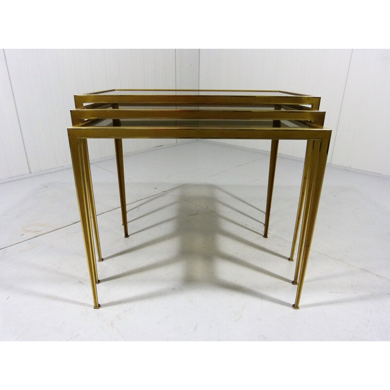 Brass & Smoked Glass Nesting Tables By Deutsche Werkstätten - 1950s