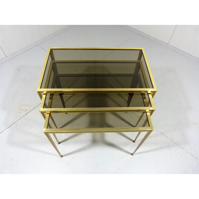 Brass & Smoked Glass Nesting Tables By Deutsche Werkstätten - 1950s