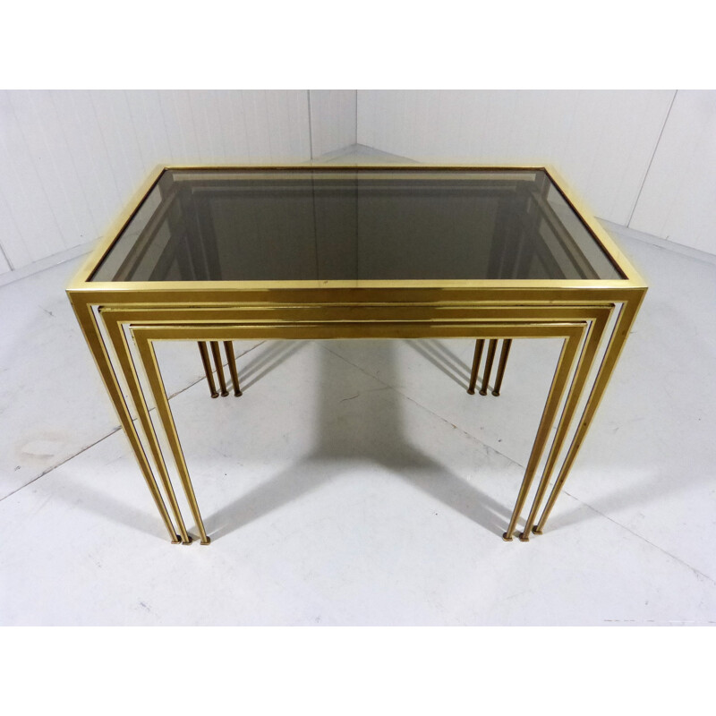 Brass & Smoked Glass Nesting Tables By Deutsche Werkstätten - 1950s