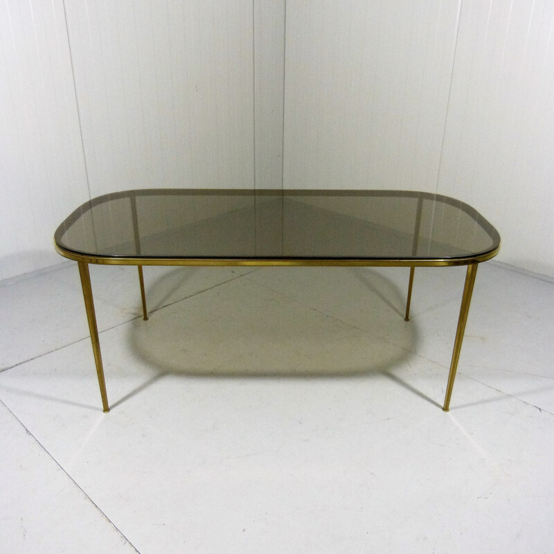 Brass & Smoked Glass Coffee Table by Deutsche Vereinigte Werkstätten - 1950s