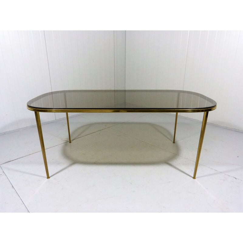 Brass & Smoked Glass Coffee Table by Deutsche Vereinigte Werkstätten - 1950s