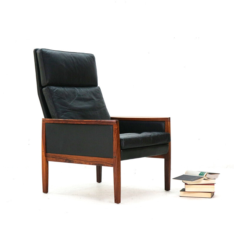 Leather and rosewood armchair by Hans Olsen for Juul Kristensen - 1960s