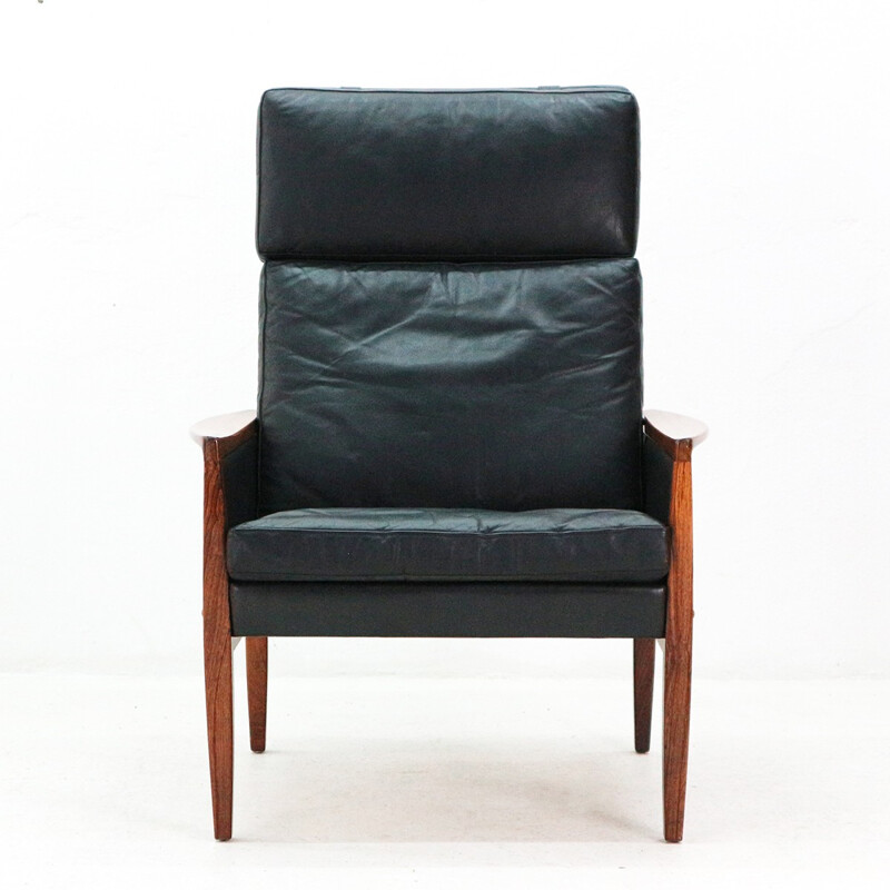 Fauteuil en cuir et en palissandre par Hans Olsen pour Juul Kristensen - 1960