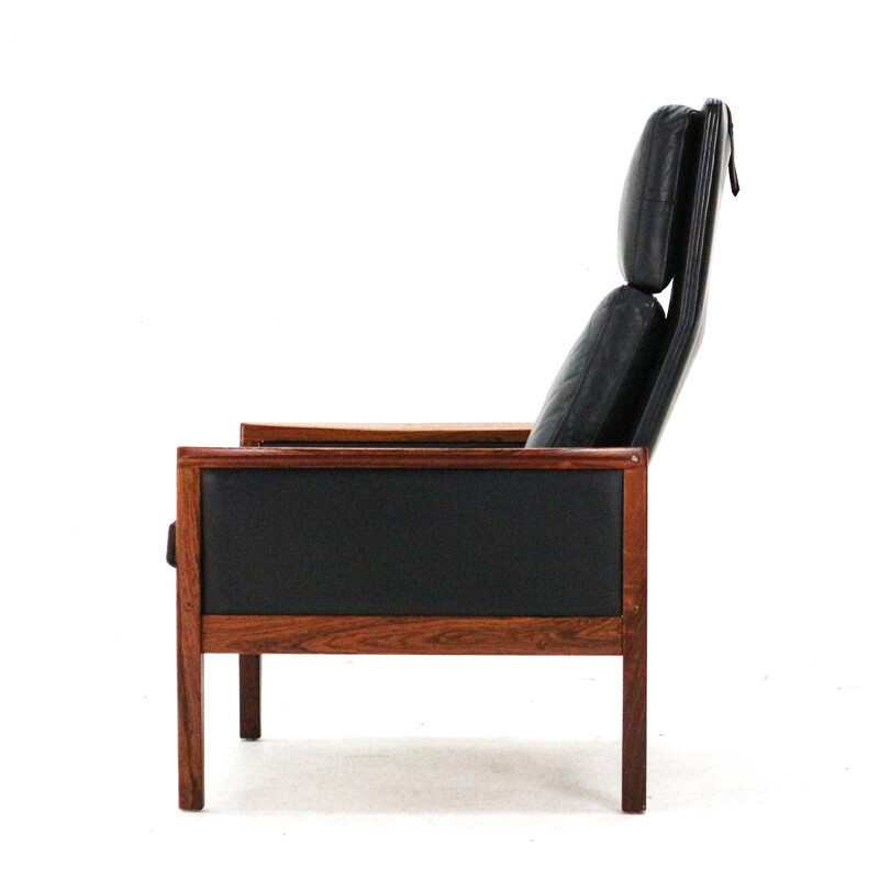 Leather and rosewood armchair by Hans Olsen for Juul Kristensen - 1960s