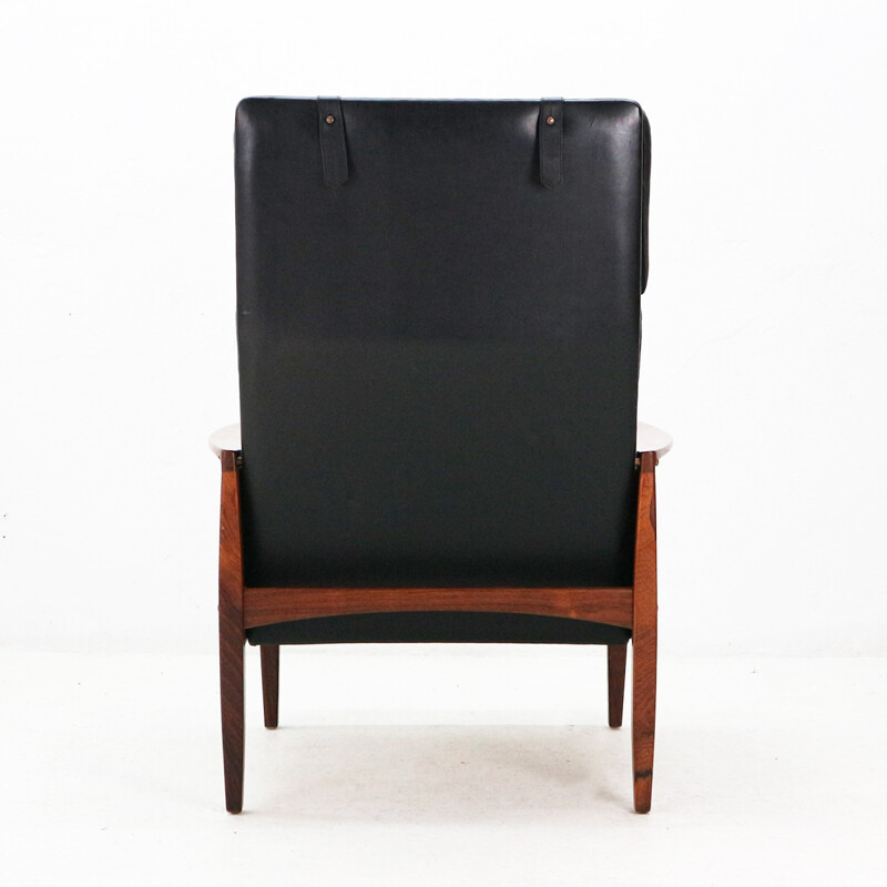 Leather and rosewood armchair by Hans Olsen for Juul Kristensen - 1960s