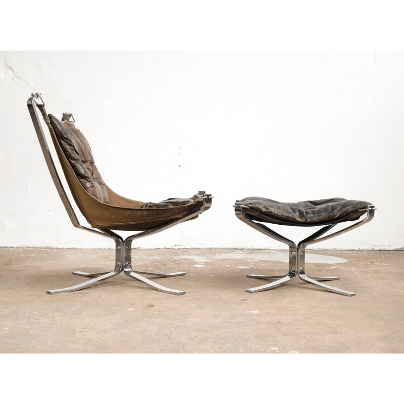 Chrome Falcon Chair and Ottoman by Sigurd Ressell for Vatne Møbler - 1970s