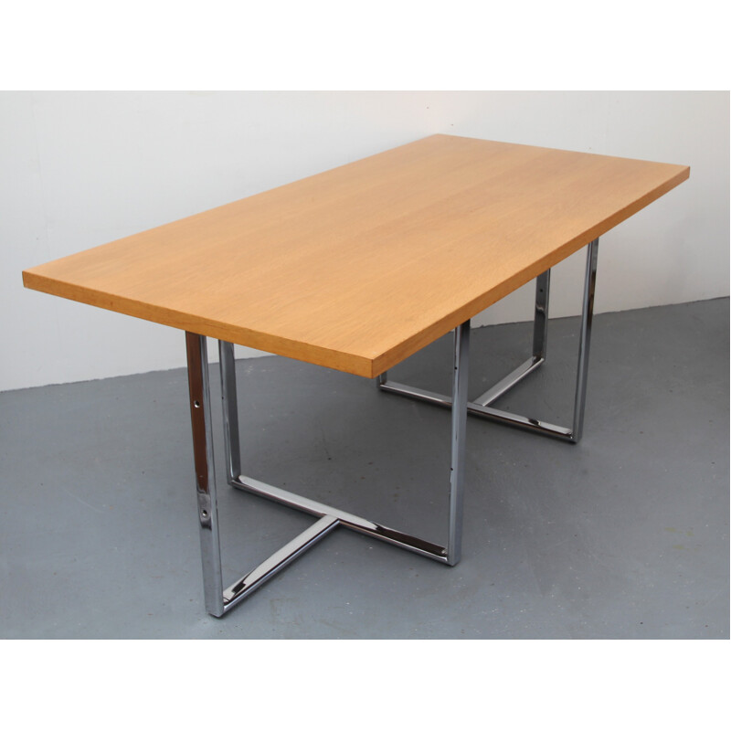 Vintage desk in light oak and chromed metal, 1970