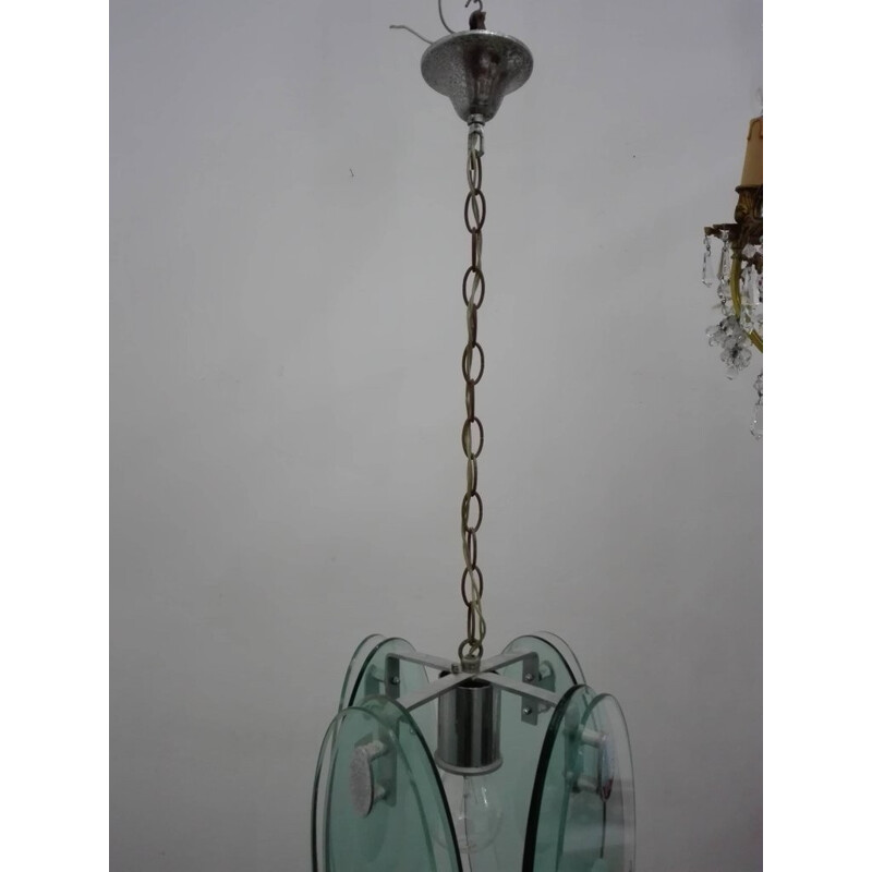 Vintage Metal Glass Pendant Lamp - 1970s