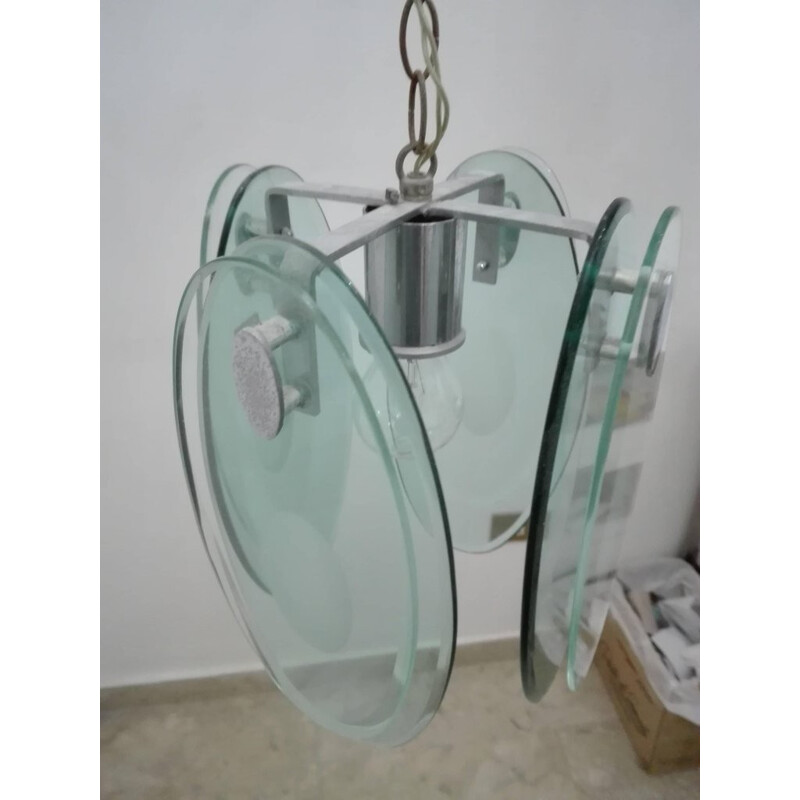 Vintage Metal Glass Pendant Lamp - 1970s