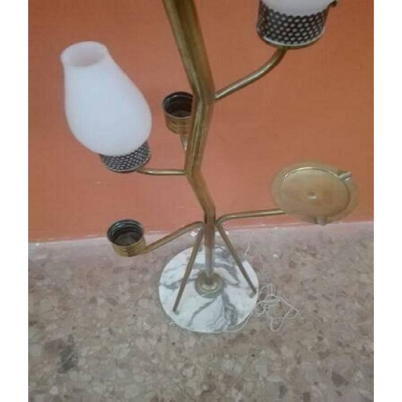 Lampada da terra in vetro e ottone Stilnovo vintage - 1950