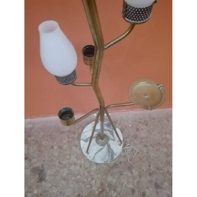 Lámpara de pie de cristal y latón Stilnovo vintage - 1950