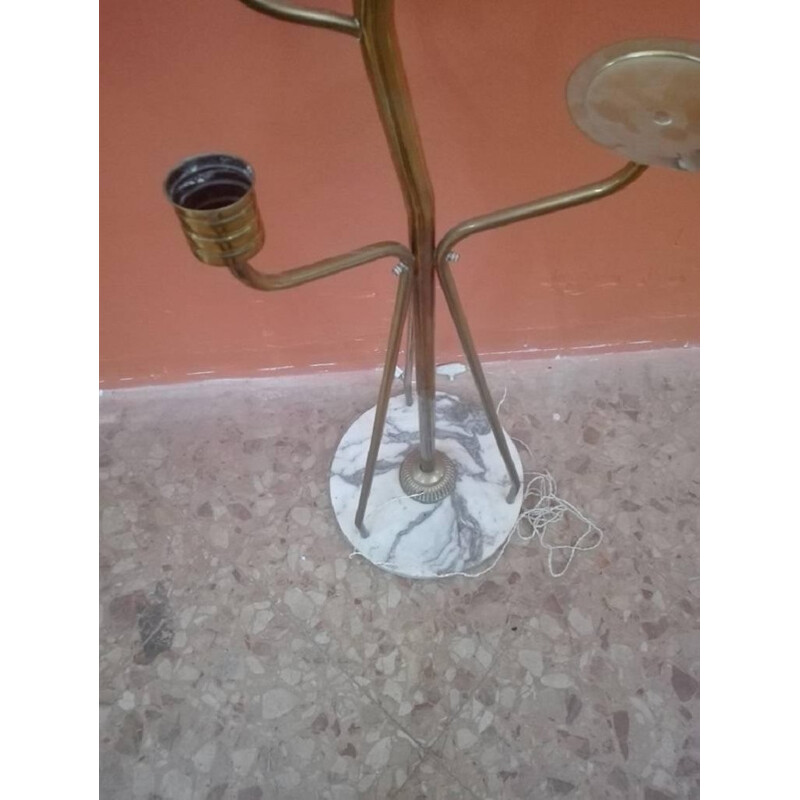 Lámpara de pie de cristal y latón Stilnovo vintage - 1950