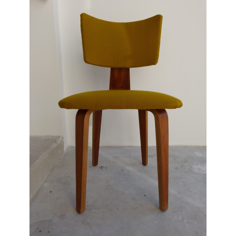 Ensemble de 4 chaises en contreplaqué et tissu moutarde, Cors ALONS - 1950