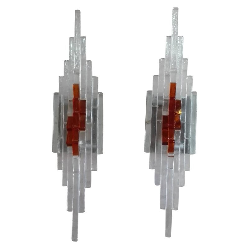 Set of two vintage Mazzega wall lights in Murano glass - 1970s