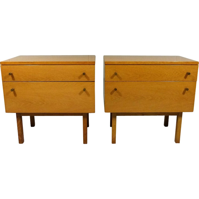 Suite de 2 commodes vintage en bois et laiton - 1950