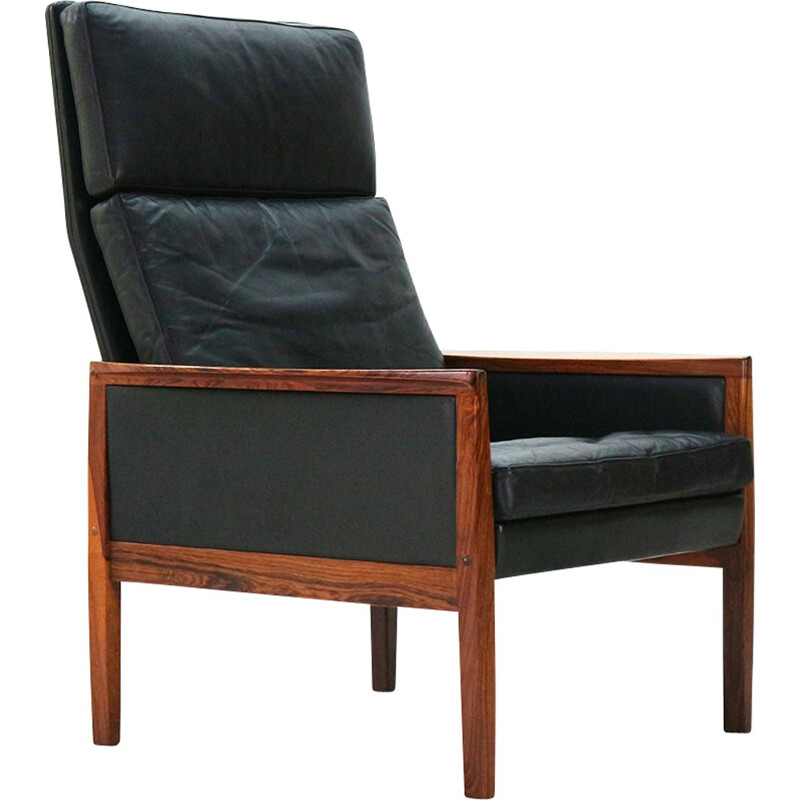 Leather and rosewood armchair by Hans Olsen for Juul Kristensen - 1960s