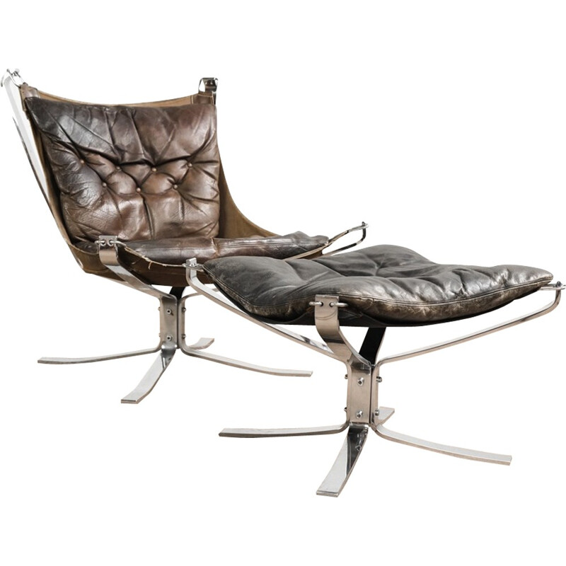 Chrome Falcon Chair and Ottoman by Sigurd Ressell for Vatne Møbler - 1970s