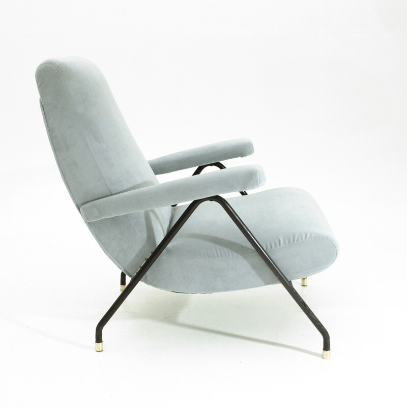 Vintage Azure velvet Italian armchair - 1960s