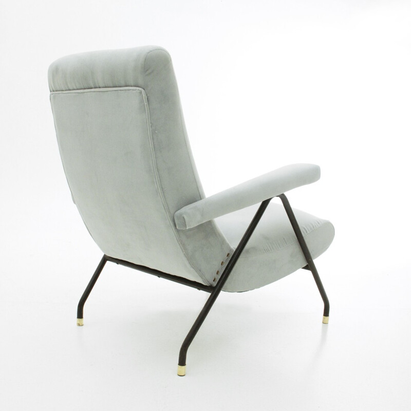 Vintage Azure velvet Italian armchair - 1960s
