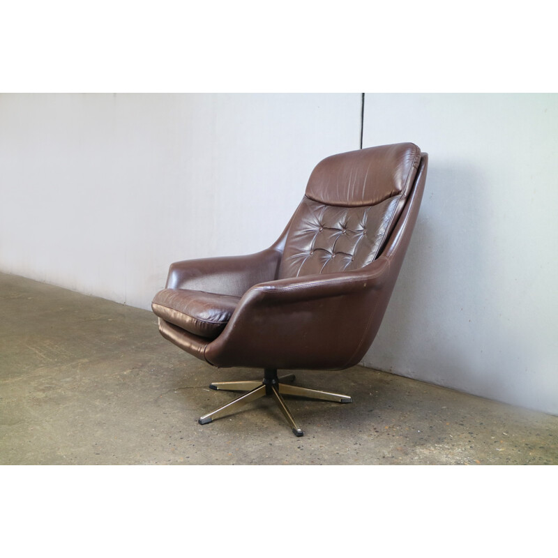 Chaise pivotante en cuir danois vintage - 1970