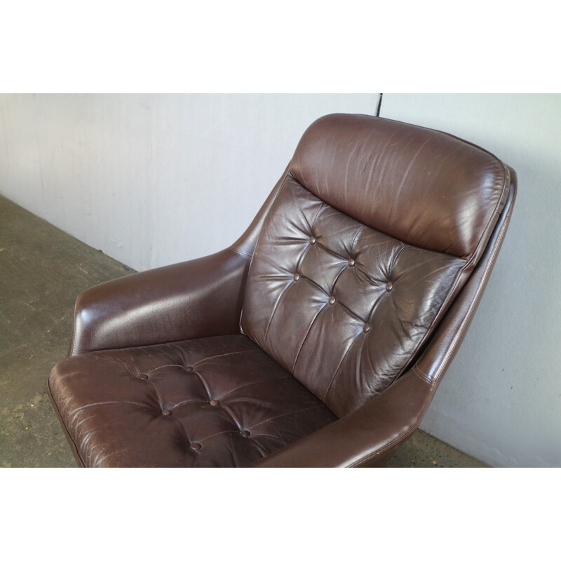 Chaise pivotante en cuir danois vintage - 1970