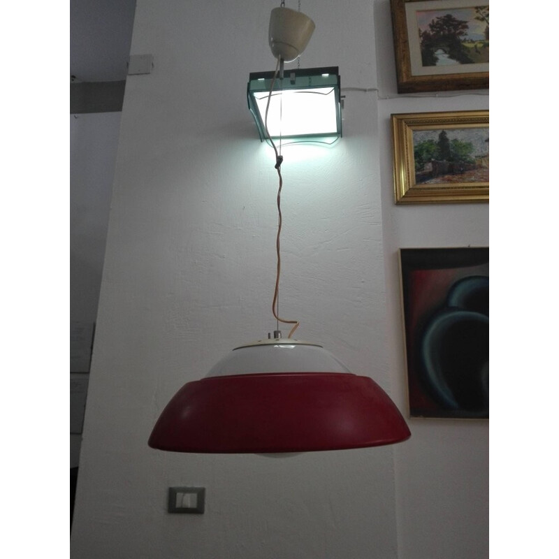 Lampada a sospensione rossa italiana d'epoca - 1960