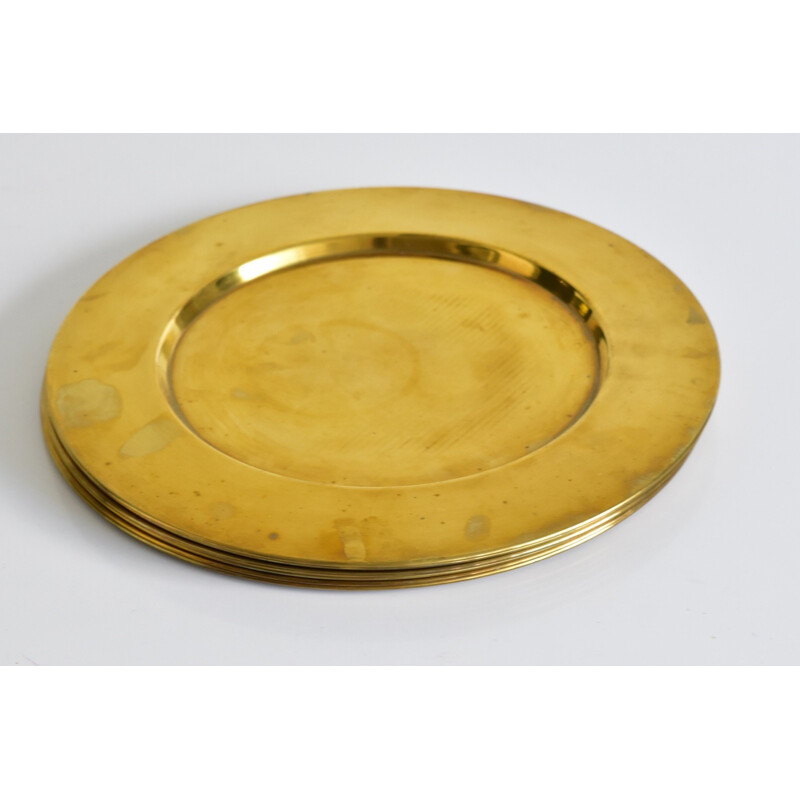 Set of 6 danish coaster plates in brass by Stelton - 1960s