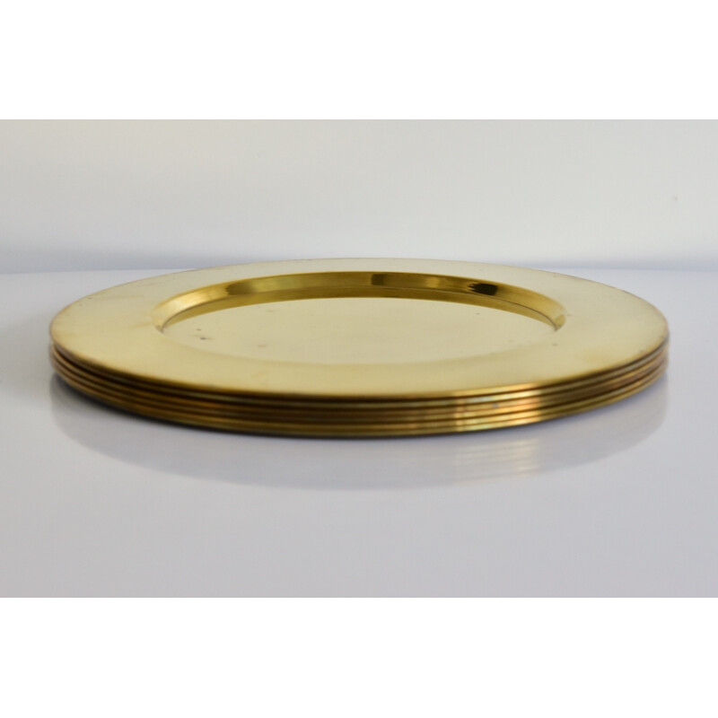 Set of 6 danish coaster plates in brass by Stelton - 1960s