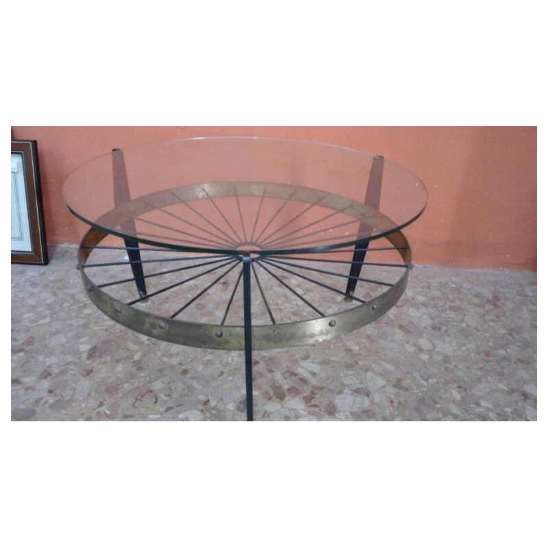 Italian vintage coffee Table in Brass and Glass - 1960s