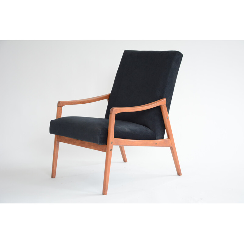 Fauteuil vintage noir avec motifs exotiques - 1960