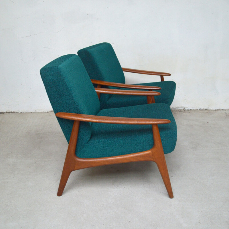 Suite de 2 fauteuils danois verts en teck - 1960